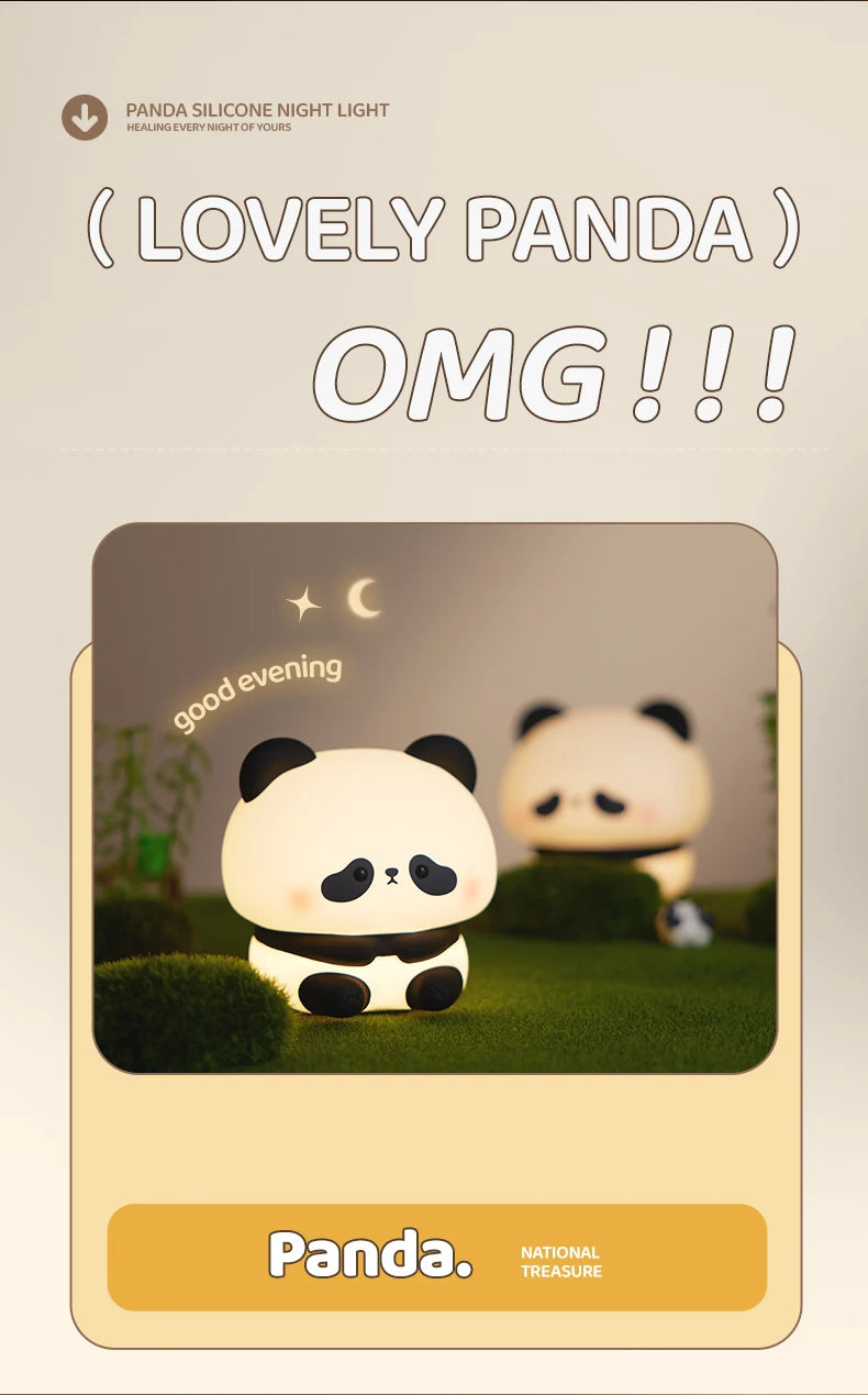 Luz LED nocturna de Panda, bonita luz nocturna de silicona, lámpara de noche táctil recargable por USB, lámpara de sincronización para dormitorio, decoración, regalo para niños