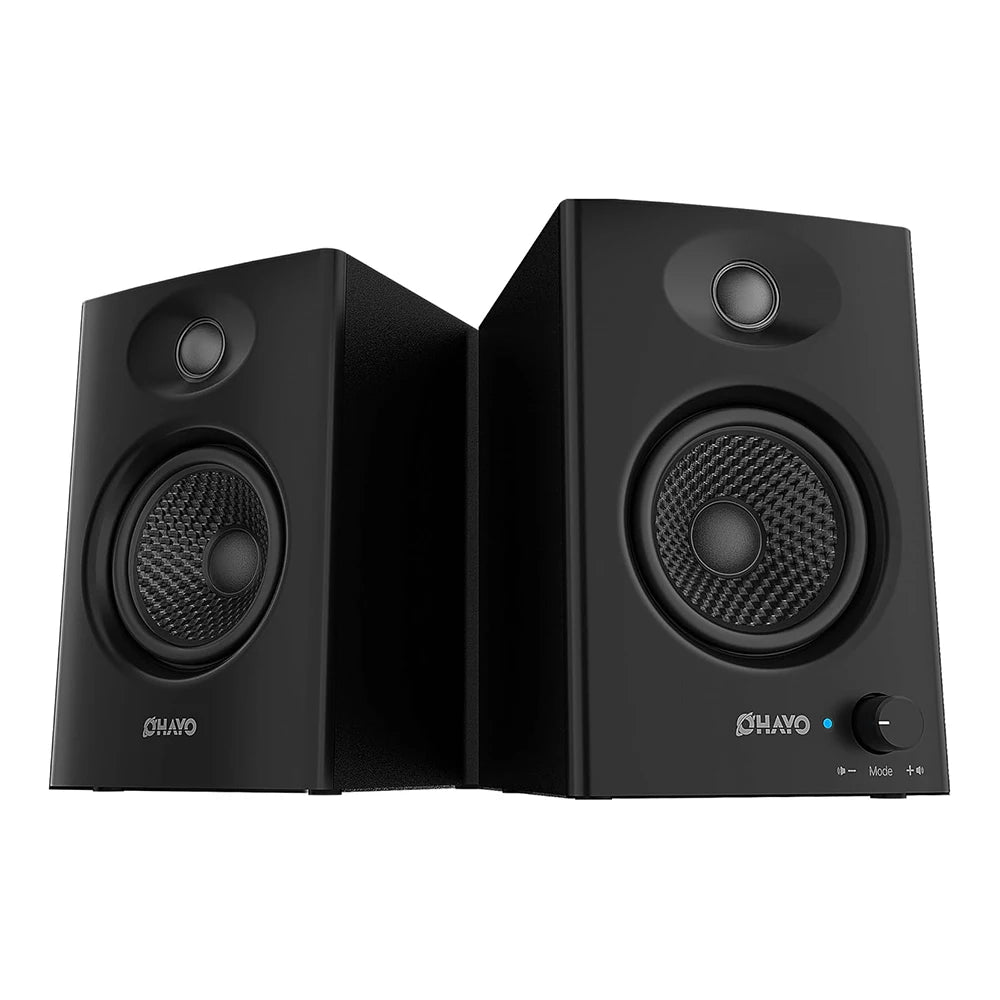 OHAYO Altavoces de Estantería Activos de 60W con Unidad de Fibra de Vidrio, Bluetooth 5.3 y Múltiples Entradas (USB/RCA/AUX) - para Juegos de PC Inmersivos