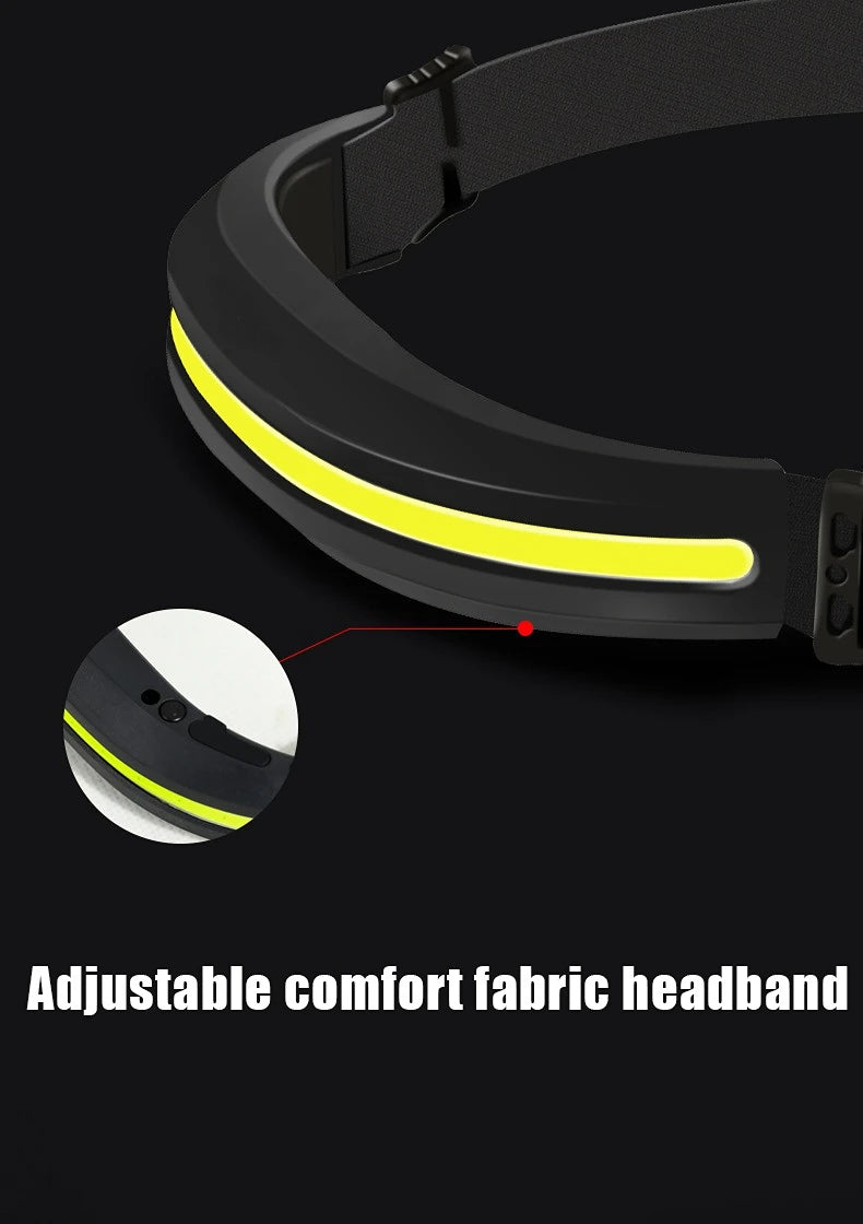 Linterna Frontal COB Recargable USB con Luz Blanca y Roja para Camping y Pesca
