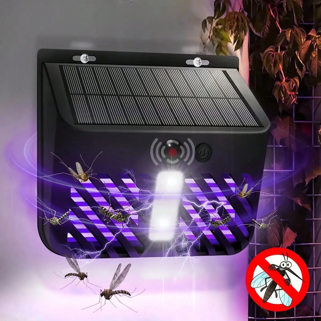Luz solar, exterminador de insectos, matamosquitos para exteriores con sensor de movimiento, trampa para moscas impermeable con energía solar para jardín, patio, pared