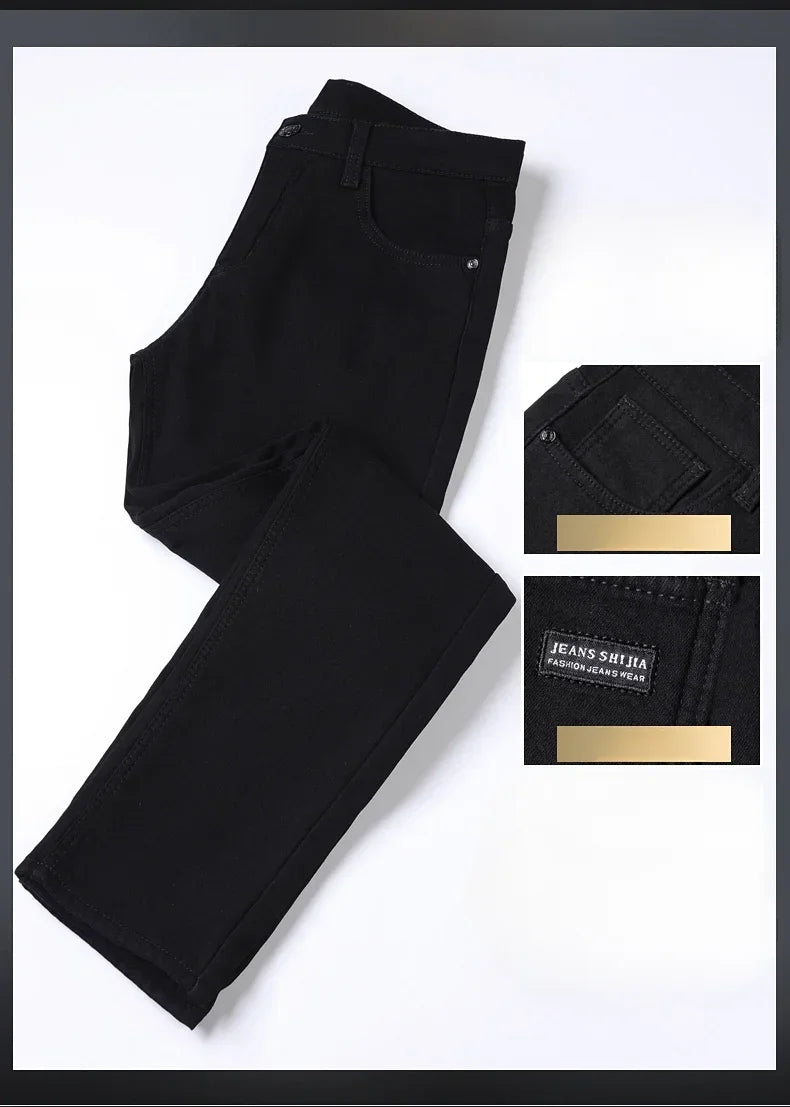 Pantalones Vaqueros Negros Elásticos de Terciopelo para Hombre, Talla Grande