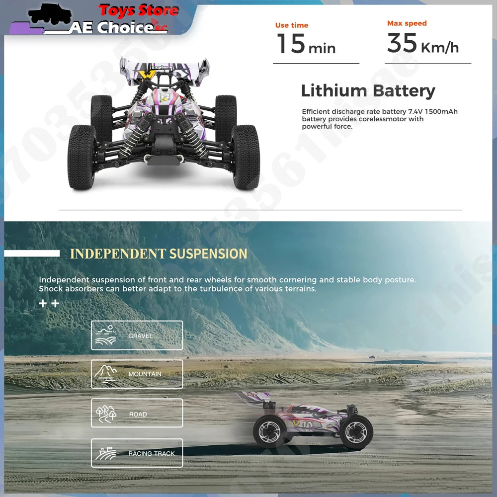 Coche RC 1/14, 35 KM/H, Motor 390, 4WD, Alta Velocidad Todoterreno