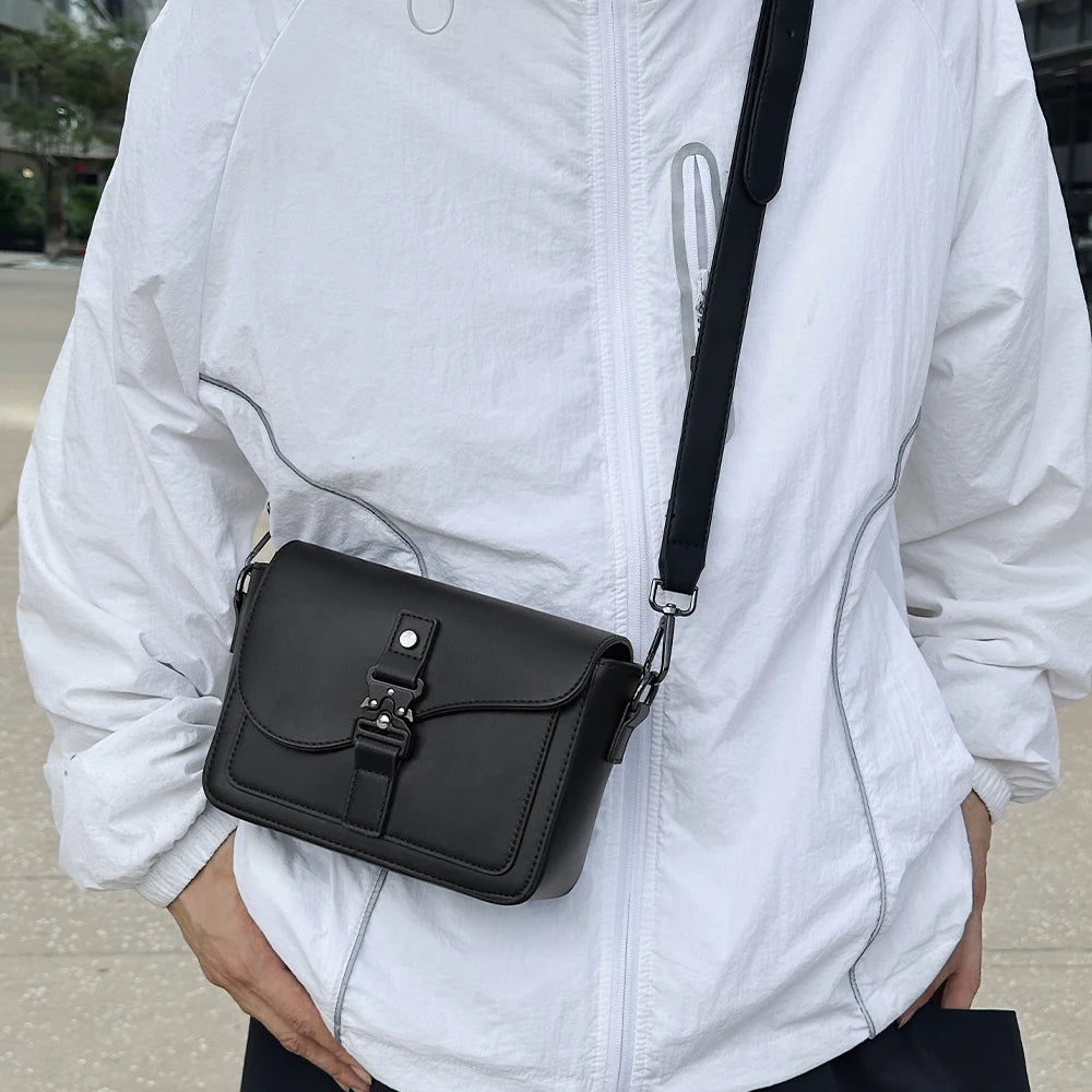 Bolso de hombro individual, piel de vaca auténtica para hombre, diseño de nicho, bolso cruzado informal, textura de moda, bolso cuadrado pequeño