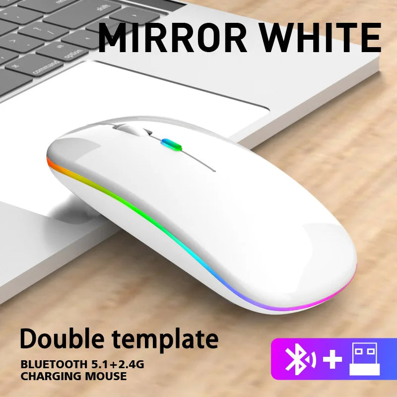 Ratón inalámbrico Bluetooth 2,4G modos duales ratones recargables RGB ergonómico silencioso clic ratón para PC ordenador iPad portátiles 3600DPI