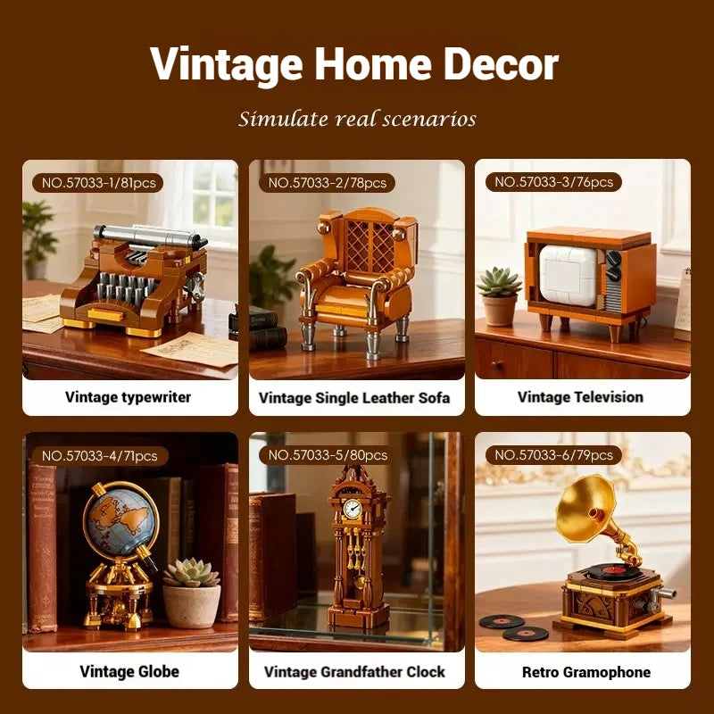 Bloques de Construcción de Muebles Retro 57033, Modelo MOC para Armar, Decoración de Escritorio, Regalo Coleccionable para Adultos, Cumpleaños, Días Festivos