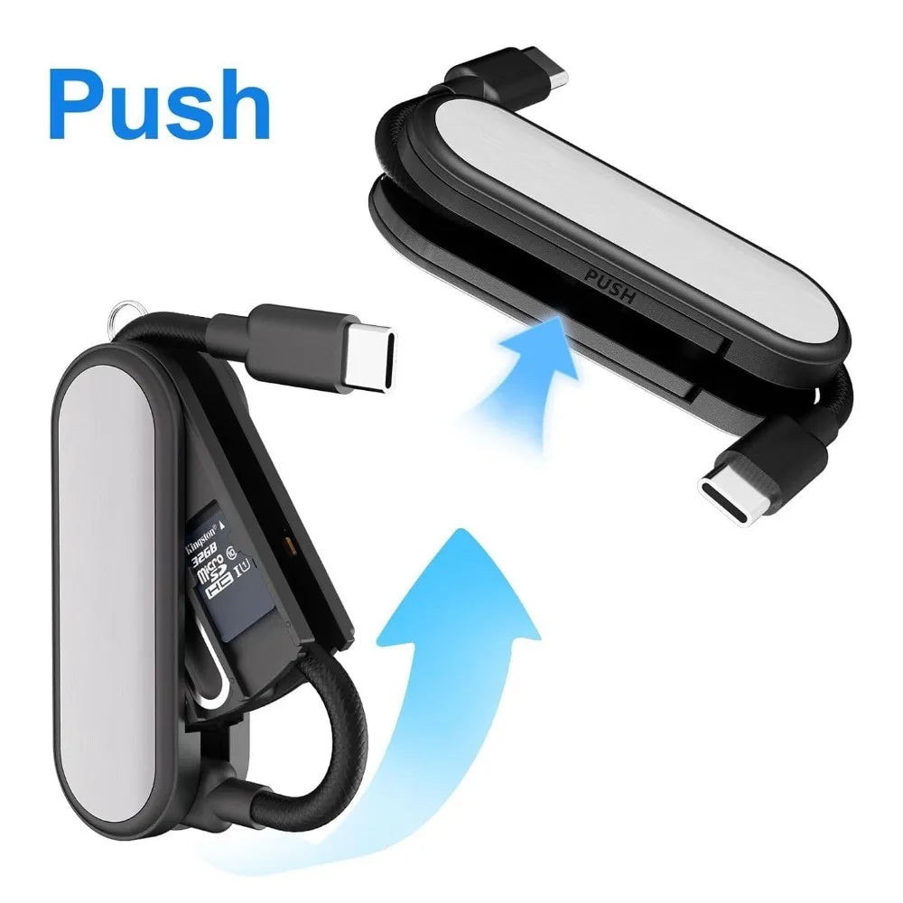 Cable USB C a USB C BUDI de 65W con herramienta de extracción y almacenamiento de tarjetas, cable de carga rápida tipo C para dispositivos móviles/cámaras