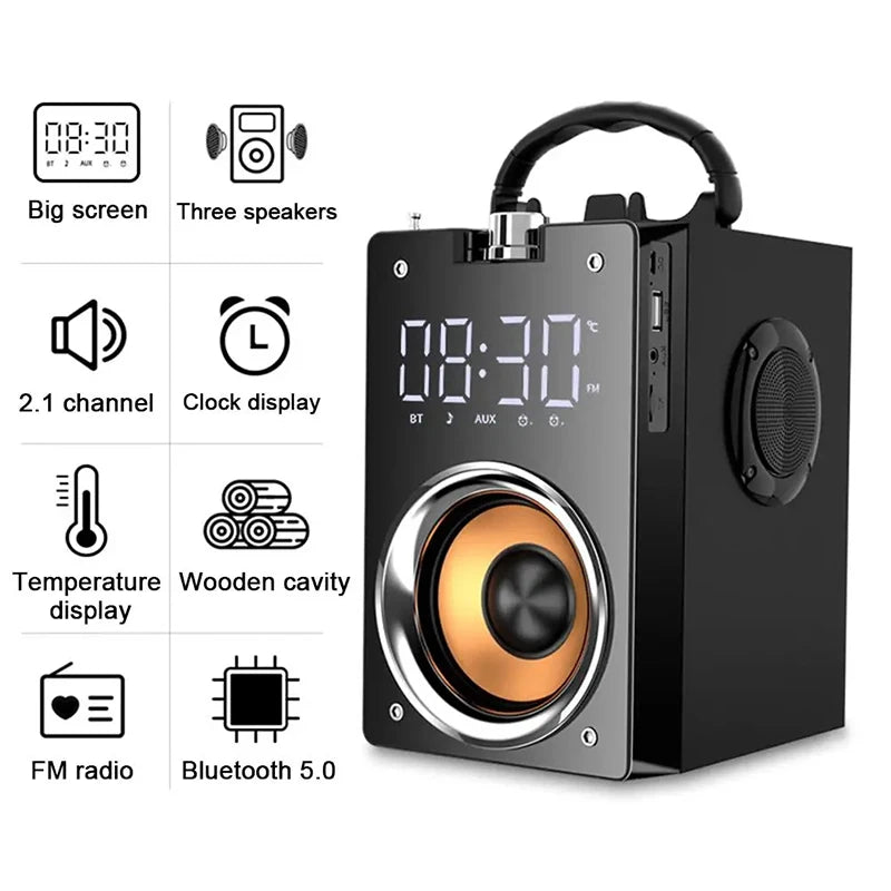 Altavoces Bluetooth inalámbricos de Supergraves de madera, Subwoofer estéreo portátil de alta potencia, Centro de música, soporte TF, Radio FM, HIFI BoomBox