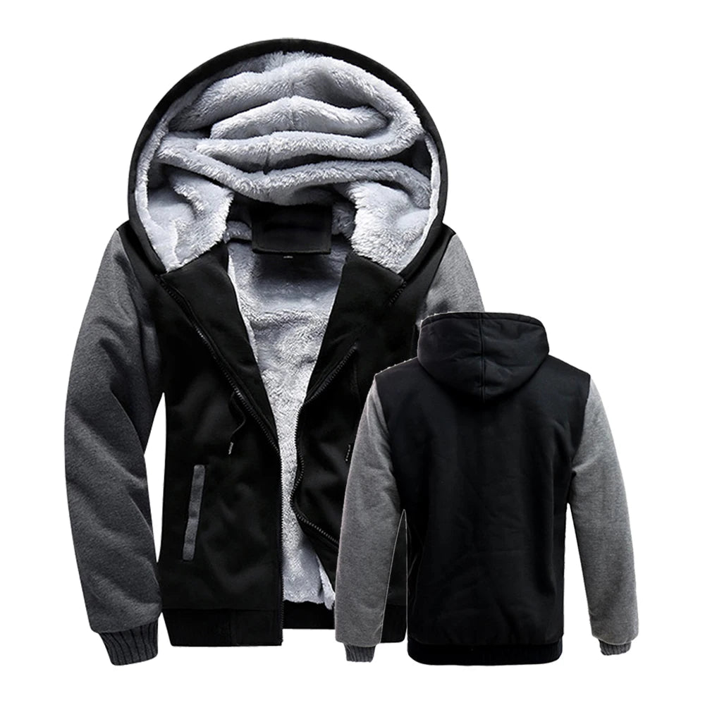Chaqueta de Invierno para Hombre, Lana Gruesa, Capucha y Cremallera
