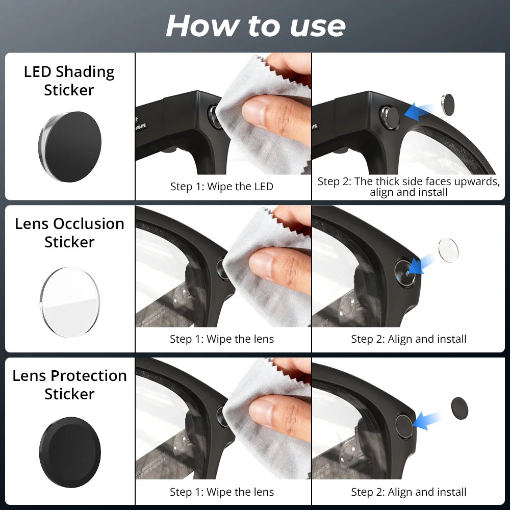 Juego de pegatinas LED antideslumbrantes HIBloks para Ray-Ban Meta Gen 2 Wayfarer/Skyler/Headliner/Oakley Meta HSTN, accesorios para gafas inteligentes