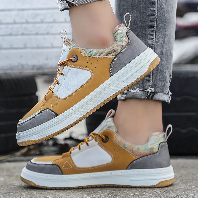 Zapatillas de skate de cuero para hombre con plataforma gruesa