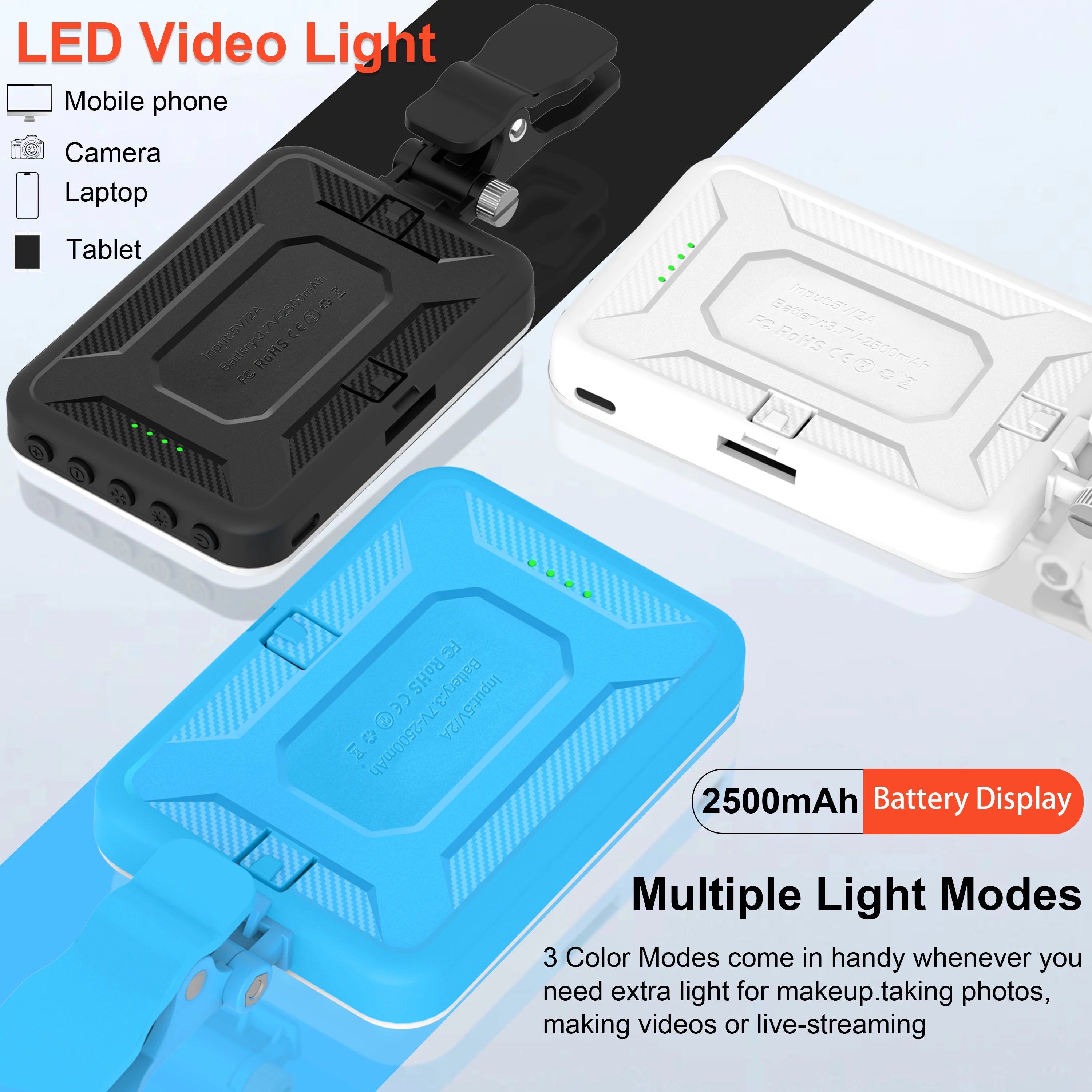Nueva luz para selfies, 60 luces LED para teléfono, luz de relleno, 7 modos de salida, Kit de lámpara de vídeo regulable 2500K-6500K, Panel de luz bicolor CRI 97+