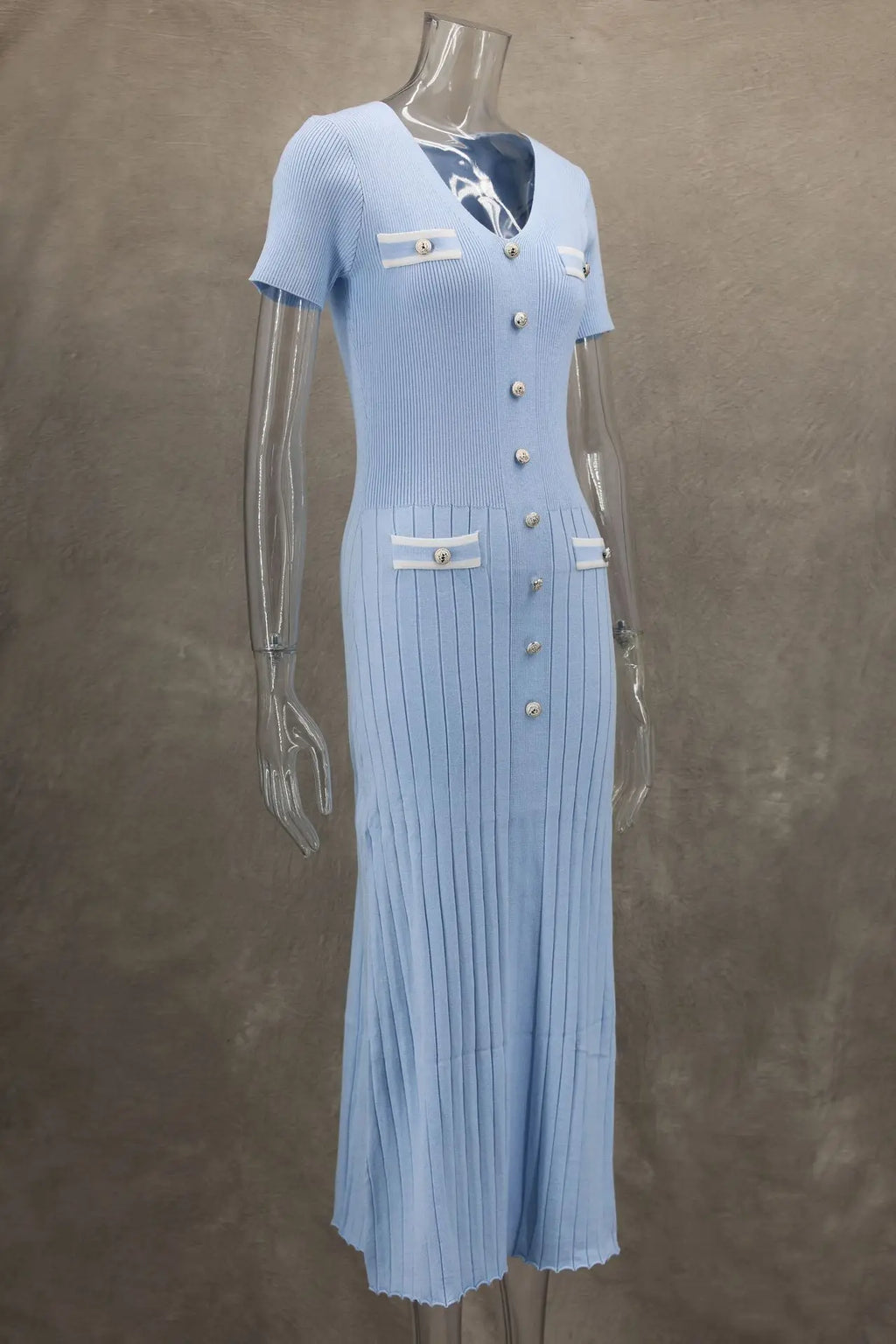 Vestido largo de punto con cuello en V para mujer, suéter elegante de un solo pecho, ropa de calle ceñida al cuerpo, moda de verano, 2024
