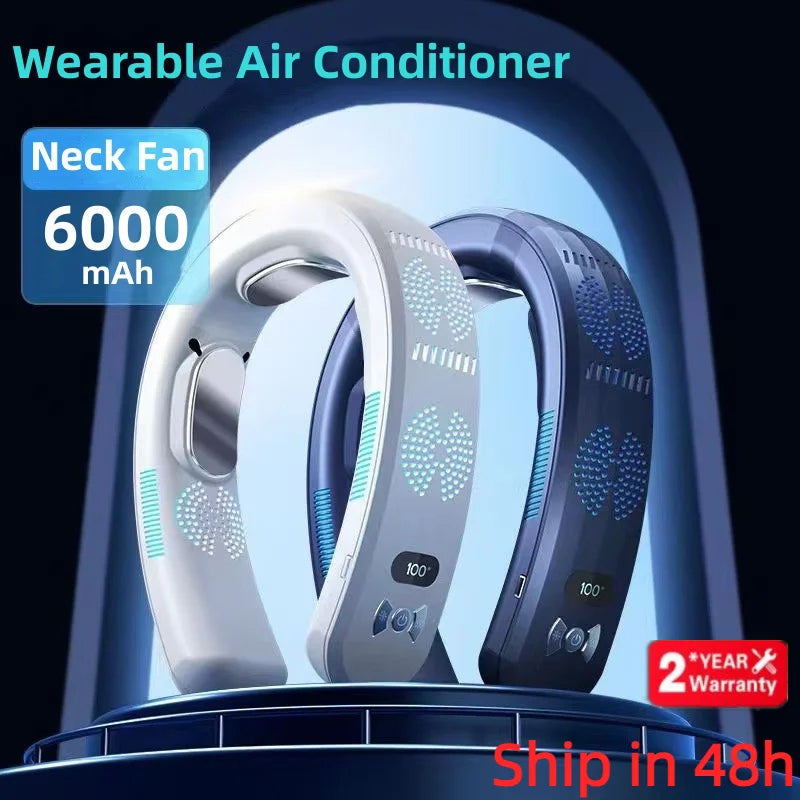 Ventilador portátil para cuello, miniaire acondicionado sin aspas, recargable por USB, 6000mAh