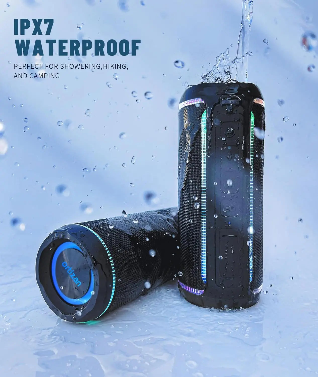 Ortizan Altavoz Bluetooth portátil inalámbrico X30 con sonido estéreo de 40 W, graves ricos, resistente al agua IPX7, 30 horas de reproducción, TWS, luces LED