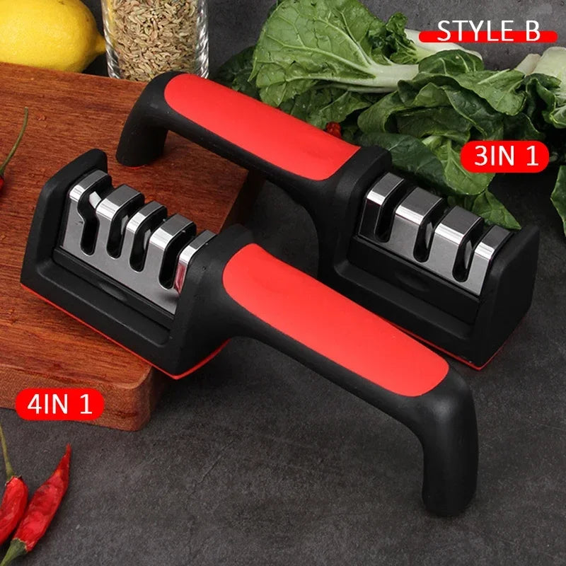 Afilador de Cuchillos de Cocina de 3 Segmentos, Multifuncional, Manual, 3/4 Usos, Piedra de Afilar Negra, Herramientas para Afilar Cuchillos