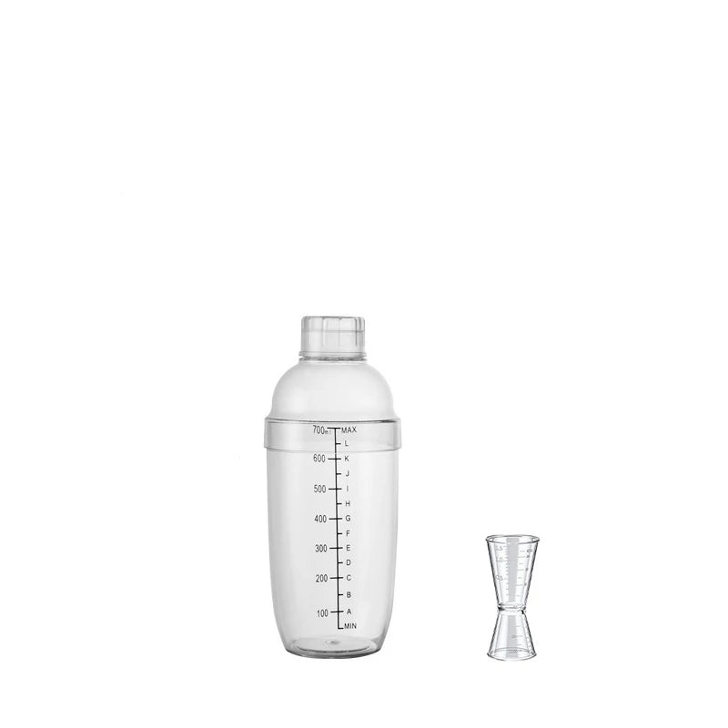 LMETJMA-Juego de coctelera de plástico, mezclador de bebidas con marcador, coctelera transparente y Jigger de medición, taza de onza JT25
