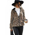 Otoño Invierno mujer moda abrigos con capucha manga larga estampado de leopardo de doble cara de felpa suelta cálida chaqueta gruesa abrigo con cremallera para mujer