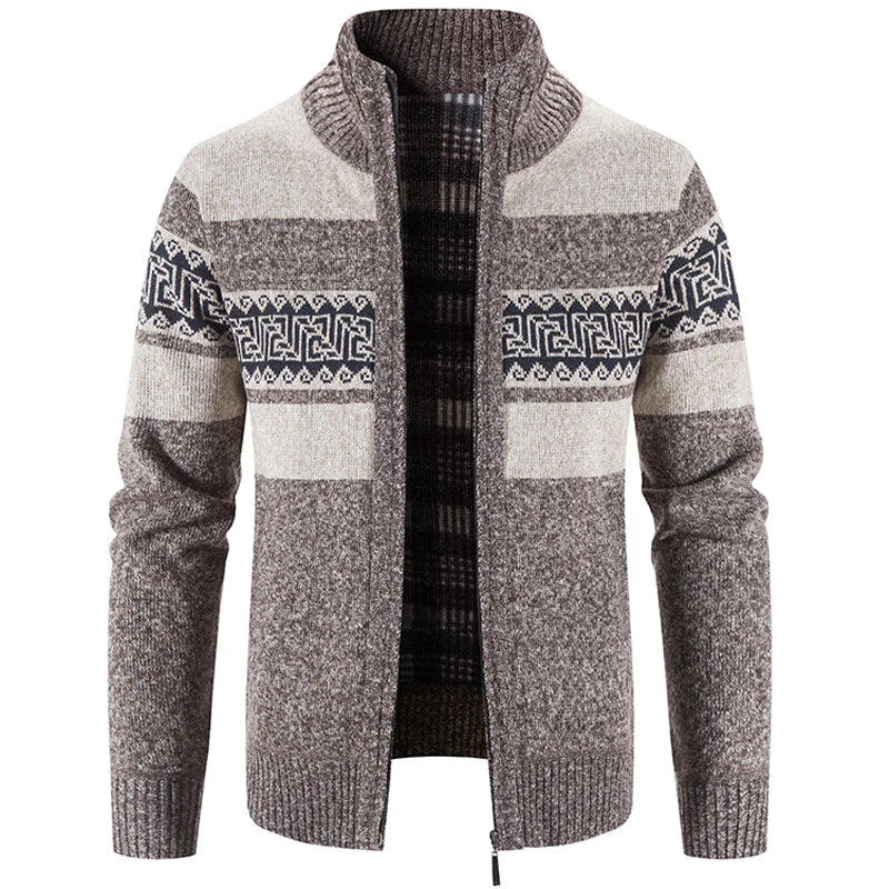 Cárdigan de Punto para Hombre con Cuello Mandarín y Cremallera
