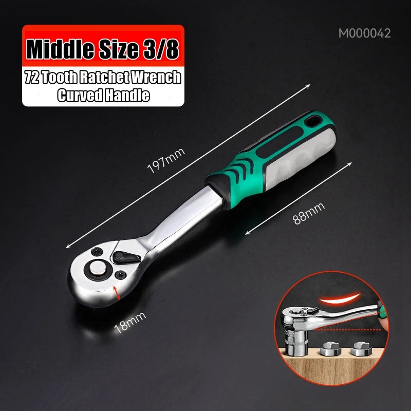 Llave de trinquete rápida de 24/72 dientes, 1/2 1/4 3/8, 3 tamaños, llaves voladoras, llave de tubo bidireccional, herramientas de reparación para vehículo y bicicleta