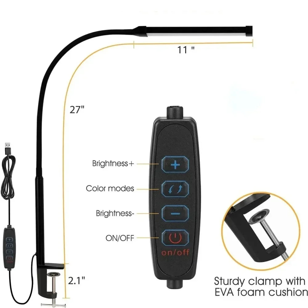 Lámpara LED Doble Cabezal con Clip, Regulable para Oficina y Lectura