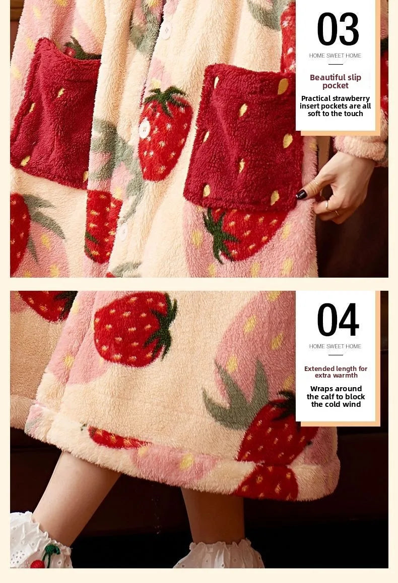 Pijama de Princesa Fresa para Mujer | Camisón y Bata de Forro Polar