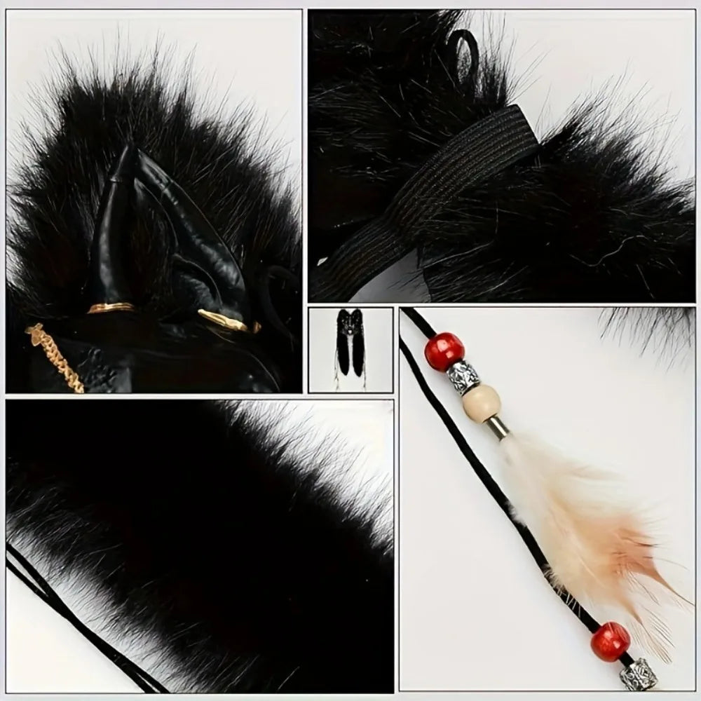 Máscara de lobo peludo, máscara de zorro de piel vikinga, tocado de Wendigo, disfraz de hombre lobo de Halloween, Cosplay Medieval bárbaro, Guerrero renacentista