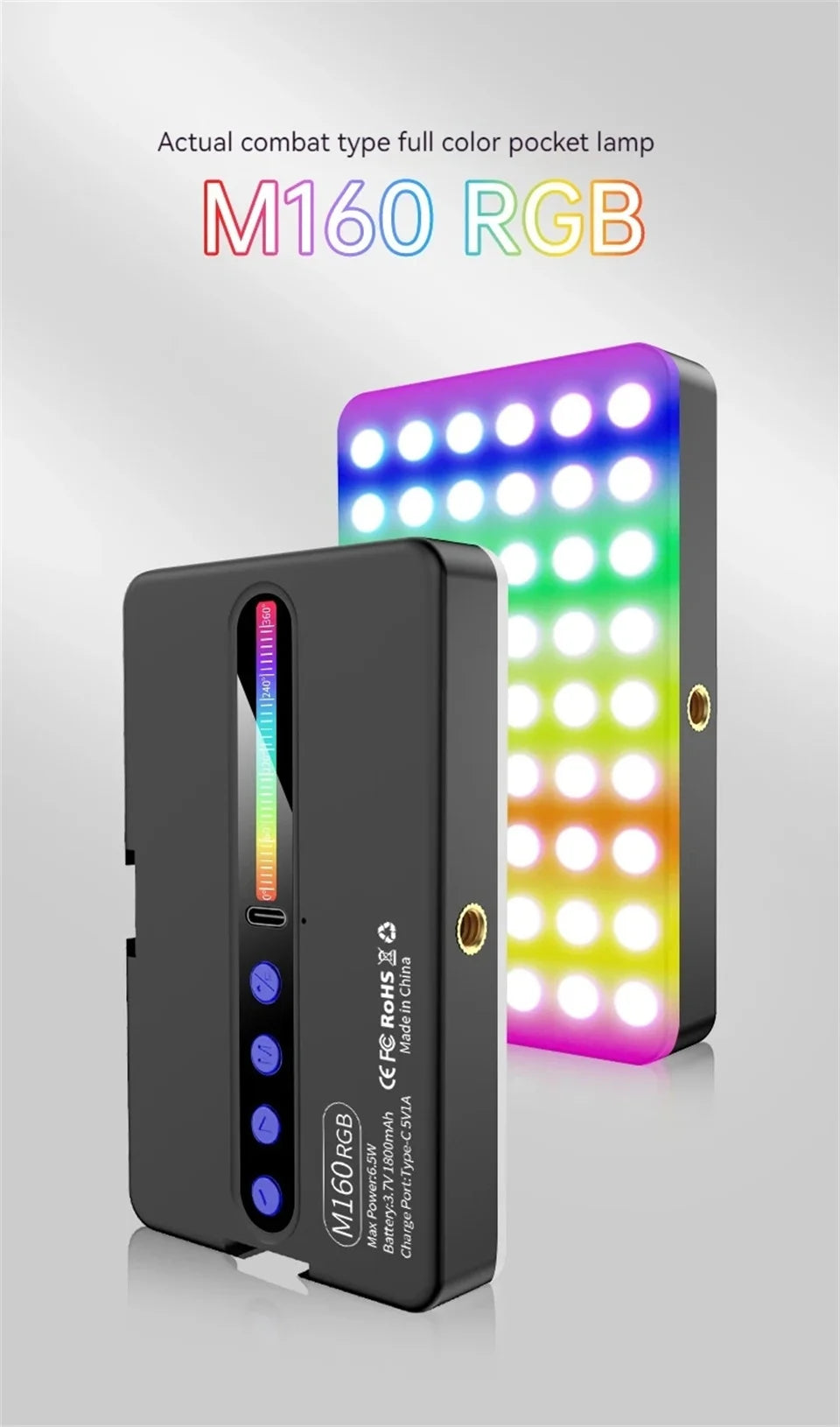 Luz LED RGB para cámara, Kit de luz de vídeo con salida a todo Color, regulable, 2700K-6500K, Panel de luz bicolor CRI 95+, recargable, 1800mAh