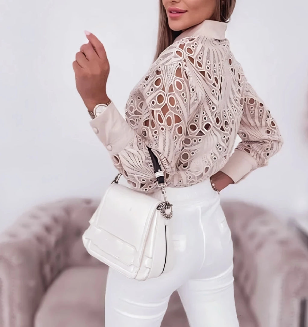 Blusa Ahuecada de Manga Larga con Botones para Mujer