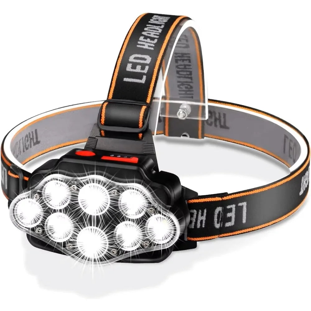 Linterna Frontal LED Recargable USB 8 Focos Impermeable IPX4