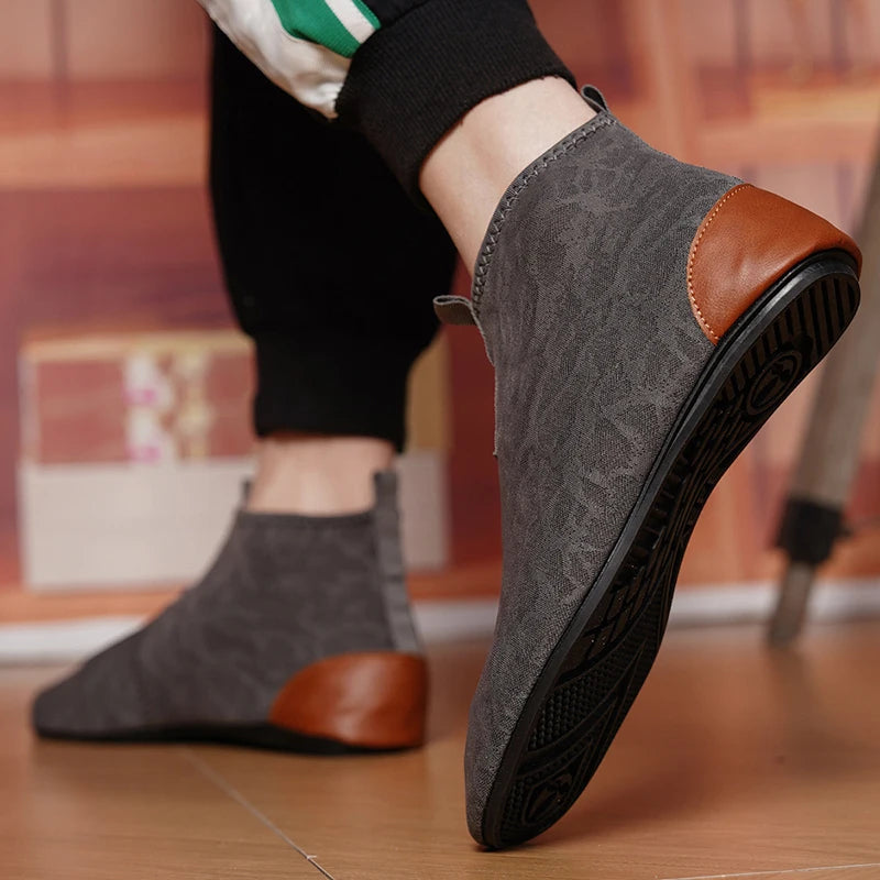 YRZL Mocasines para hombre de malla transpirable, mocasines ligeros de conducción de caña alta, zapatos casuales sin cordones para hombres, zapatos cómodos para caminar