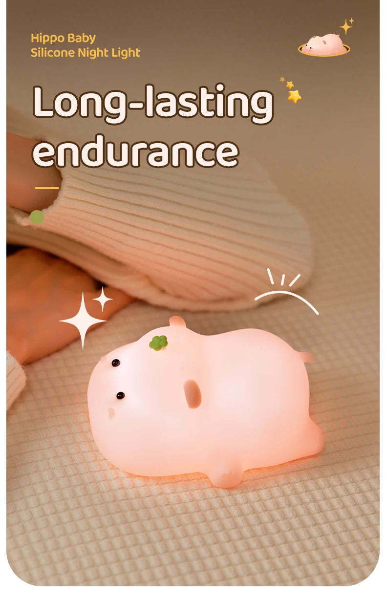 Luz nocturna de hipopótamo rosa para niños, Linda luz nocturna de silicona, carga USB, lámpara de sincronización táctil, decoración de escritorio, regalo