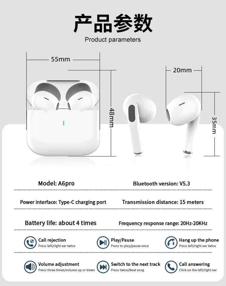 Auriculares Bluetooth TWS UEESFIT A6 con ENC y Estuche de Carga