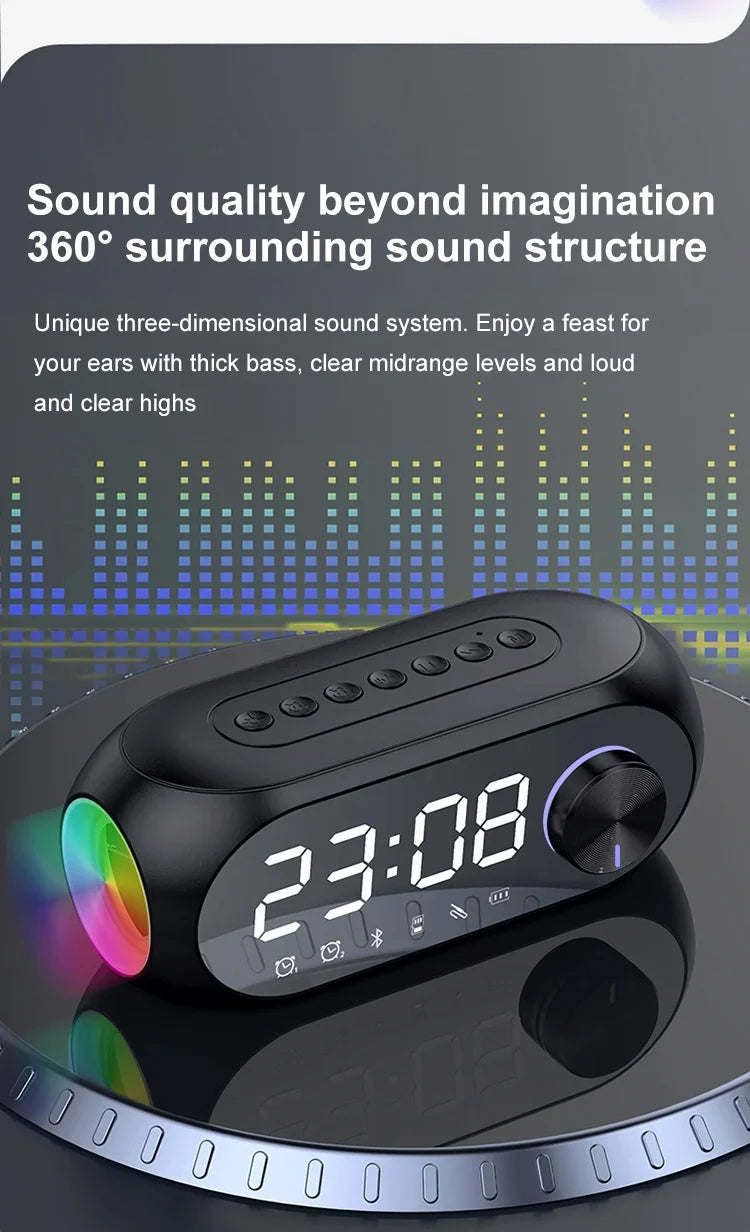 Altavoz Bluetooth Inalámbrico, Reloj Despertador, Radio FM Portátil, Subwoofer, Caja de Sonido, Mini Lámpara, Woofers, Caixa De Som, Coluna, Bocina