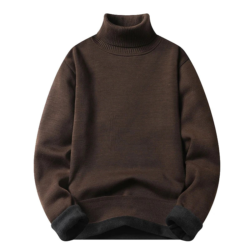 Suéter de cuello alto para hombre, prendas de punto de lana, jerséis de terciopelo de Color sólido, suéteres de punto marrones de marca de lujo elegantes ajustados
