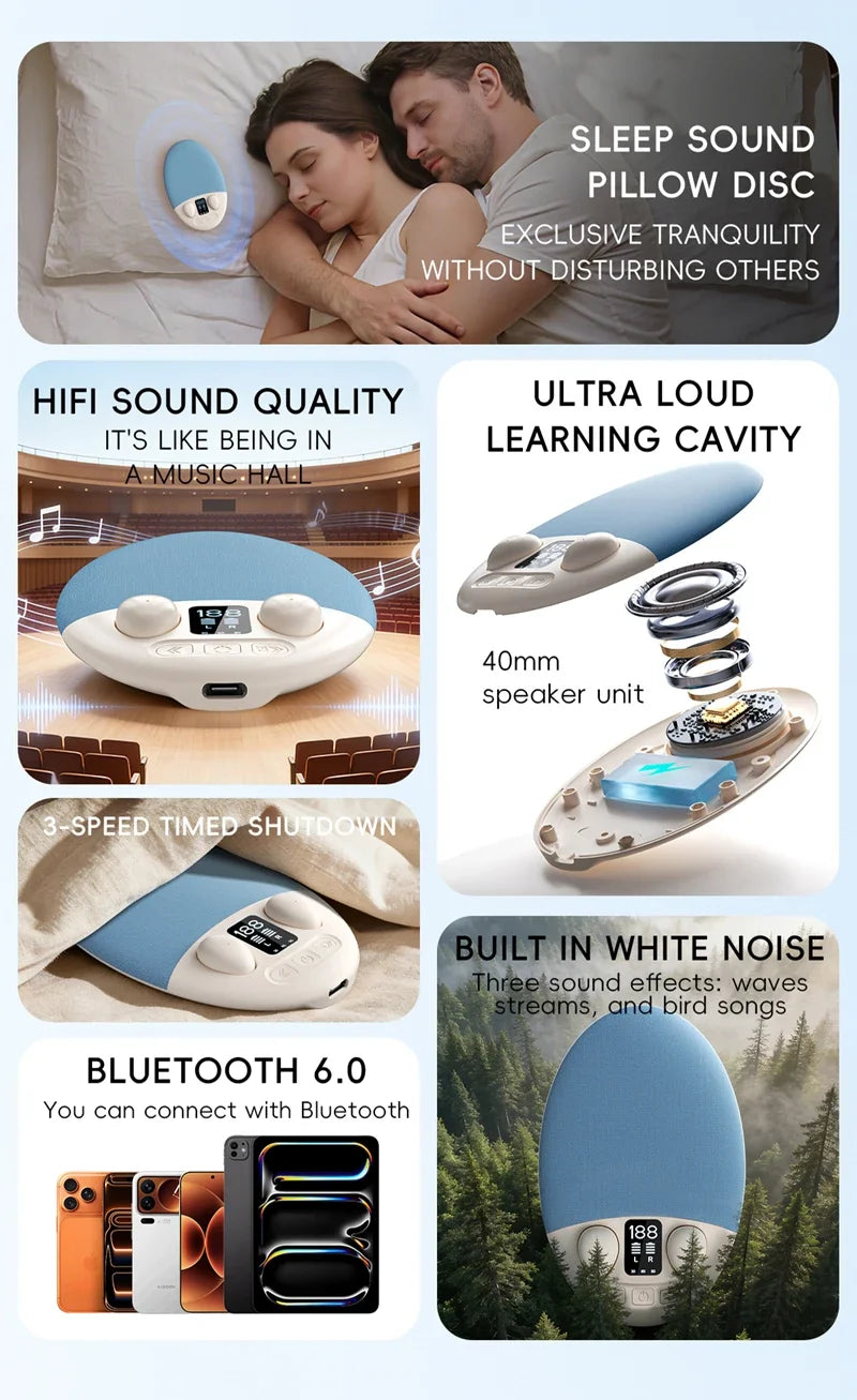 Auriculares Bluetooth 2 en 1 con Altavoz para Dormir de Lado
