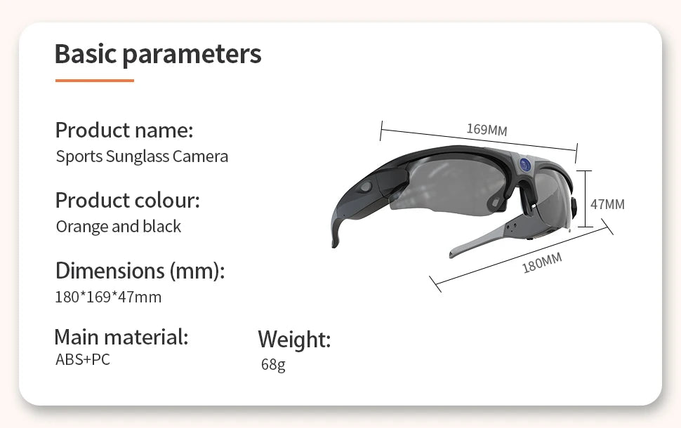 Gafas de sol con cámara WiFi FHD 1080P para deportes al aire libre