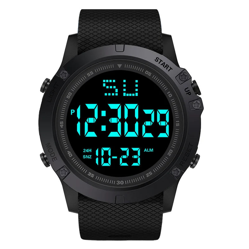 Relojes deportivos para hombre, esfera negra, reloj deportivo militar multifunción, reloj electrónico Digital LED resistente al agua para hombre y niño