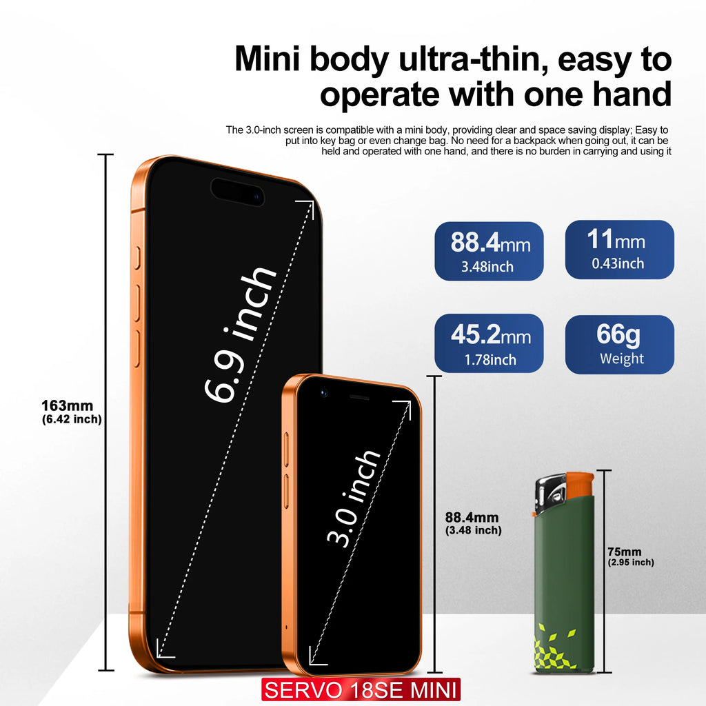 SERVO 18SE Mini Smartphone, pantalla HD de 3,0 pulgadas, 3G WCDMA, 2GB + 16GB, GPS Android, teléfono móvil pequeño, modo de reposo Dual SIM, Play Store