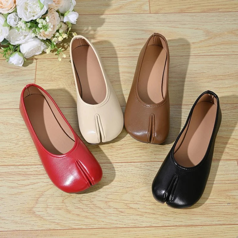 Zapatos Planos de Mujer con Punta Dividida y Ajuste Ancho, de Cuero PU, Sin Cordones, Cómodos y Casuales para Oficina, Primavera/Verano