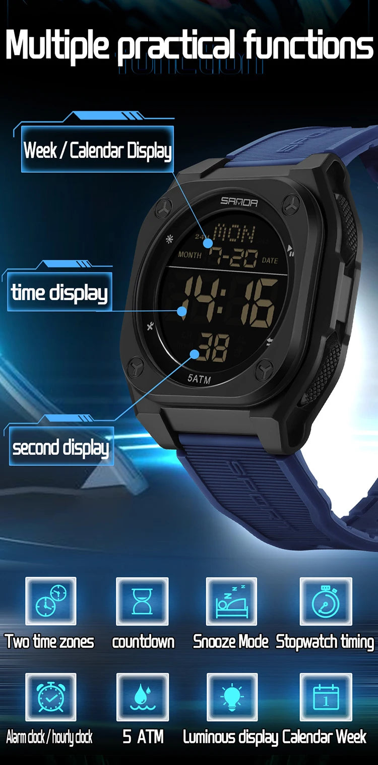 Reloj Digital SANDA 6272 para Estudiantes, Luminoso y Resistente al Agua