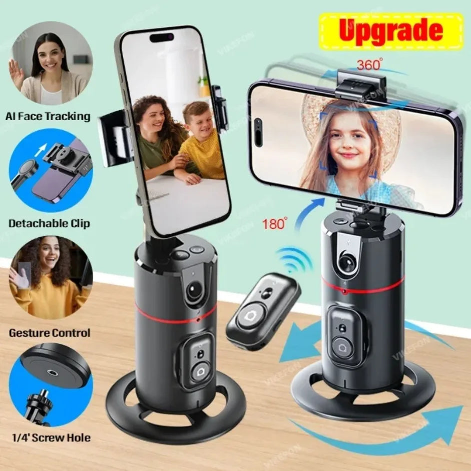 Soporte para Teléfono de Escritorio P02 con Seguimiento Facial 360 °   Gimbal Giratorio Automático para iPhone 16 15 Samsung S23 Xiaomi, Palo Selfie de Mano
