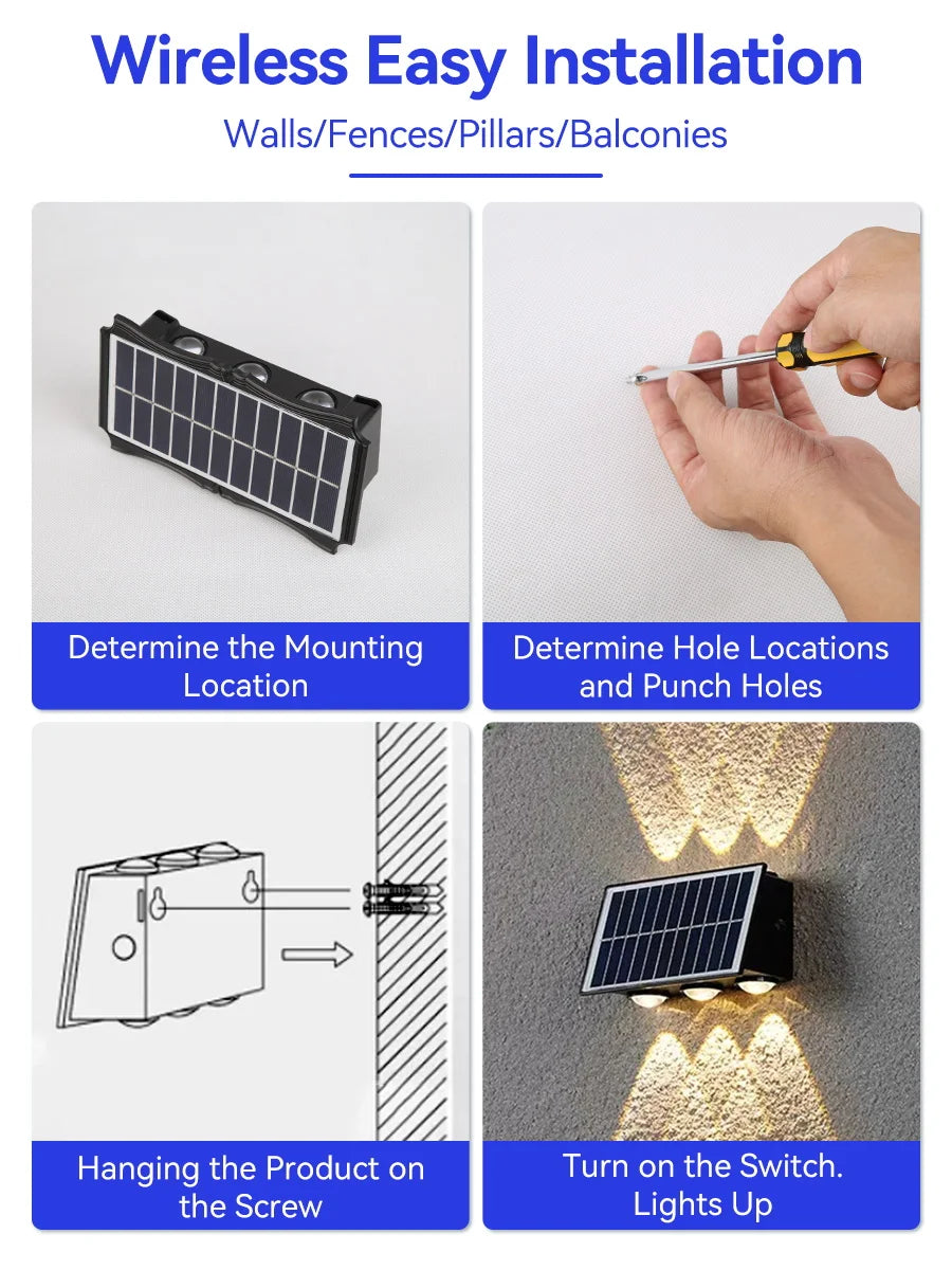 Lámpara Solar LED de Pared para Jardín - Impermeable con RGB