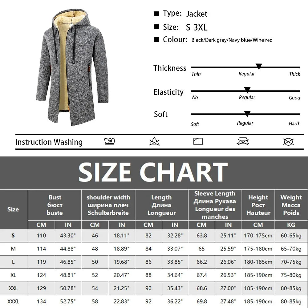 Chaqueta con Capucha Gruesa para Hombre, Cremallera, Abrigo de Invierno