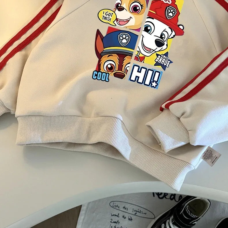 2026 primavera nuevo estilo PAW Patrol impreso conjuntos de ropa Casual para niños sudaderas con capucha con cuello redondo y pantalón largo chándal de dos piezas