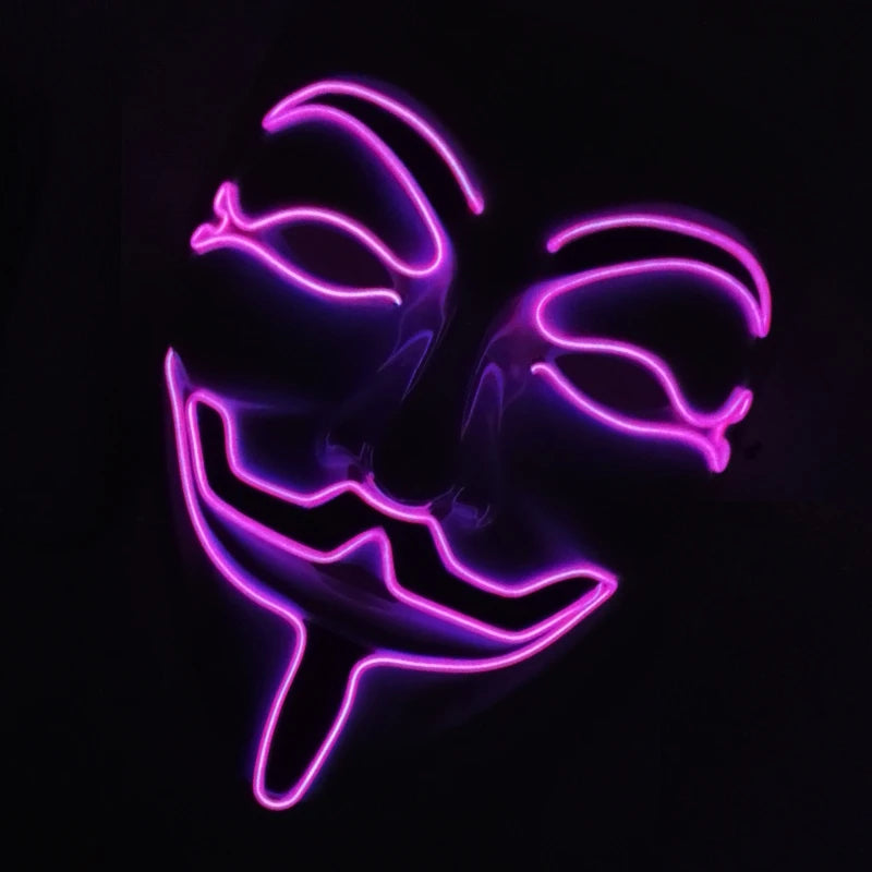 Máscara LED de Vendetta para Halloween, Discoteca, Carnaval, Fiesta, Decoración, Cosplay, Máscara Brillante de Guy Fawkes