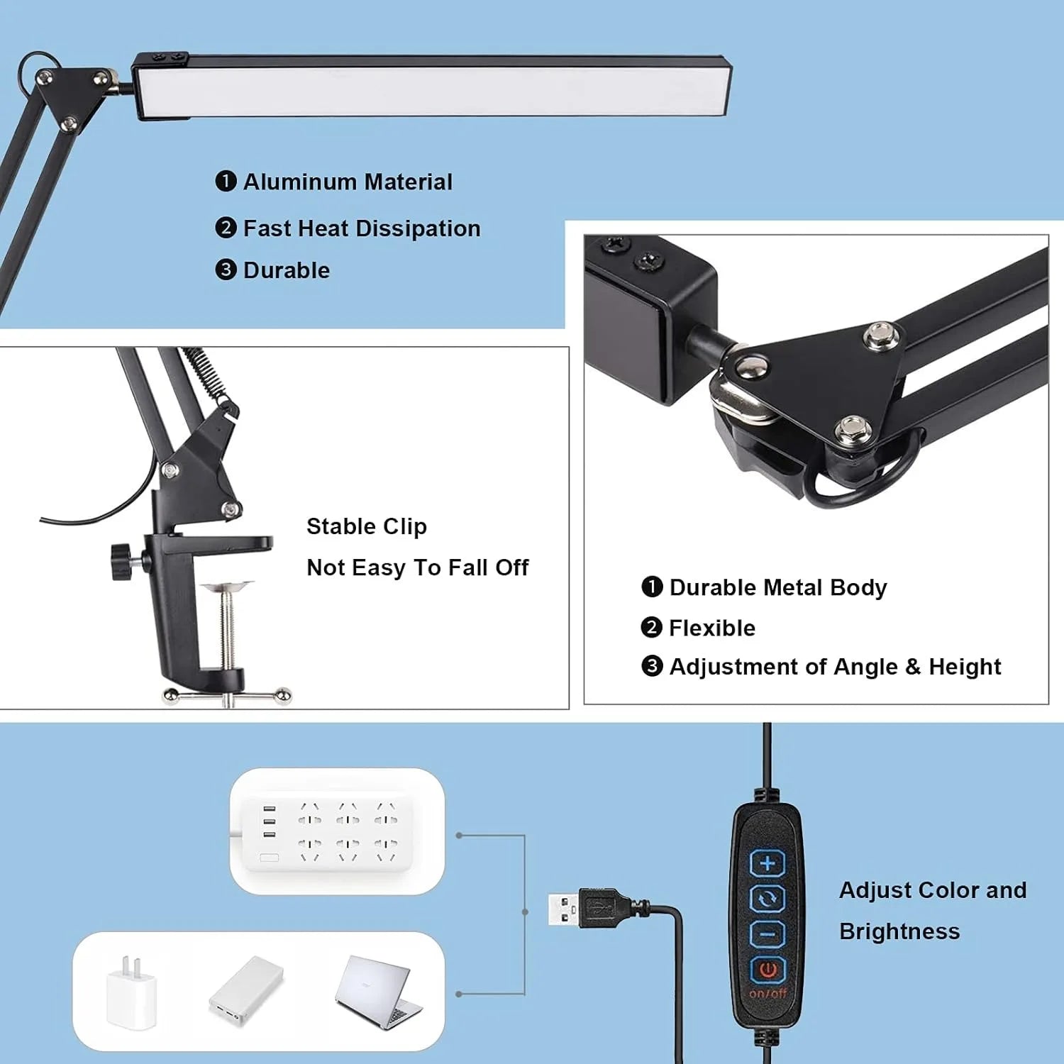 Lámpara LED de Escritorio Plegable con Clip Metálico 3 Colores