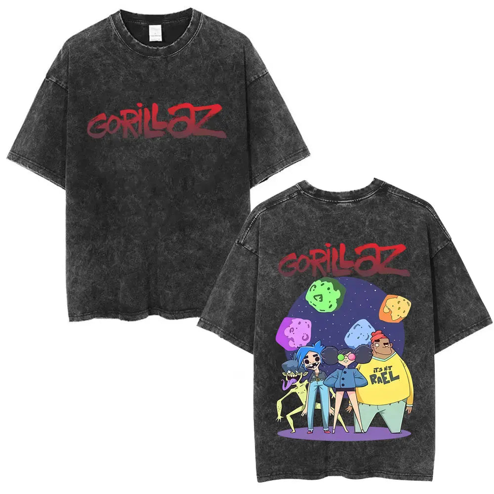 Camiseta Vintage Gorillaz, Punk Hip Hop Oversize, Unisex