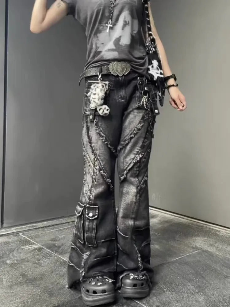Pantalones Vaqueros Acampanados Y2K para Mujer, Estilo Japonés Dark Academia