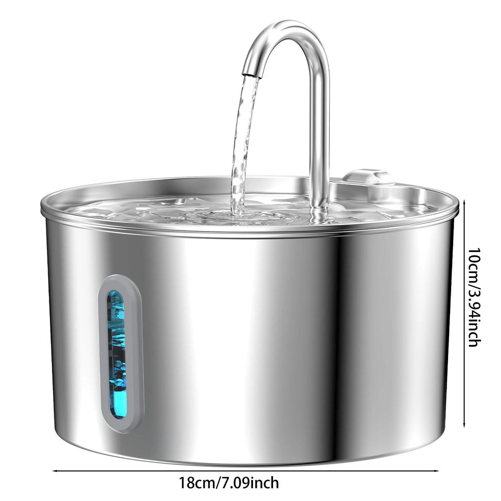 ZYFeeder-fuente de agua automático de 2,2 L, alimentador de agua para mascotas de acero inoxidable, tazón de bebida para gatos/perros, dispensador de agua silencioso con ventana