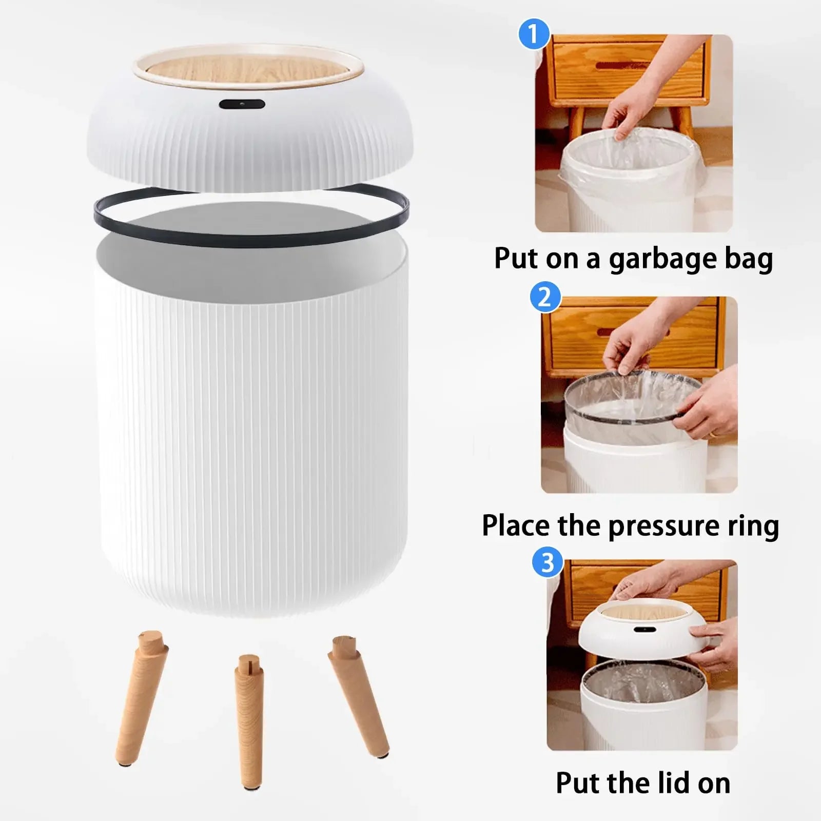 Cubo de Basura con Sensor de Movimiento de 10L, Automático con Tapa, Cubo de Basura Inteligente de Plástico Pequeño para Dormitorio, Baño, Cocina, Oficina